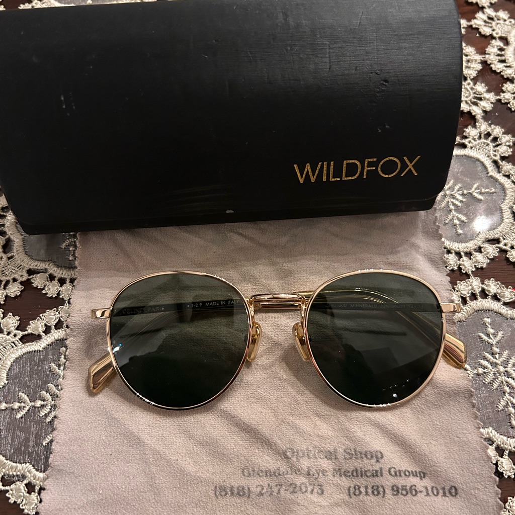 Authentic Celine Gold Frame “Minneralu” Black Gray Lens Round Sunglasses